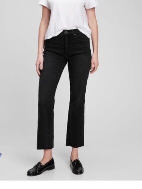 New!!Gap Women's Crop Flair High Rise Black Wash Jeans Size 27 Petite